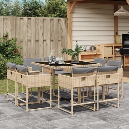 Set comedor de jardín 9 pzas con cojines ratán sintético beige de , Conjuntos de jardín - Ref: Foro24-3211380, Precio: 440,61...