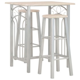 Set mesa y sillas altas de cocina 3 piezas madera y acero de vidaXL, muebles para cocinas y comedores - Ref: Foro24-284398, P...