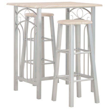 Set mesa y sillas altas de cocina 3 piezas madera y acero de vidaXL, muebles para cocinas y comedores - Ref: Foro24-284398, P...