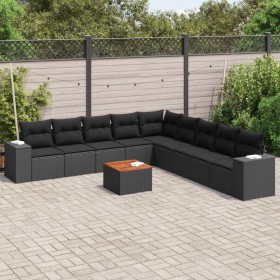 Set de sofás de jardín 10 pzas cojines ratán sintético negro de , Conjuntos de jardín - Ref: Foro24-3225488, Precio: 635,70 €...