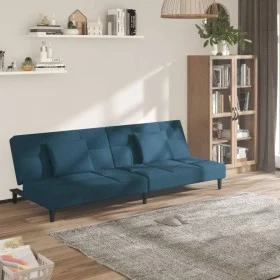 2-seater sofa bed with two blue velvet pillows by , Sofas - Ref: Foro24-375806, Price: 240,00 €, Discount: %