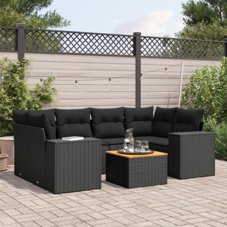 Set de comedor de jardín 7 pzas y cojines ratán sintético negro de , Conjuntos de jardín - Ref: Foro24-3257672, Precio: 494,2...