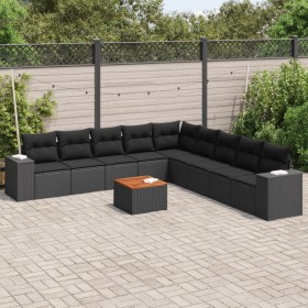 Set de sofás de jardín 10 pzas cojines ratán sintético negro de , Conjuntos de jardín - Ref: Foro24-3257819, Precio: 614,64 €...