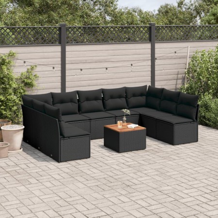 Set de sofás de jardín 10 pzas cojines ratán sintético negro de , Conjuntos de jardín - Ref: Foro24-3223787, Precio: 585,00 €...