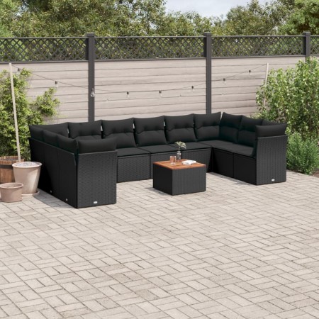 Set de sofás de jardín 11 pzas y cojines ratán sintético negro de , Conjuntos de jardín - Ref: Foro24-3223829, Precio: 673,79...