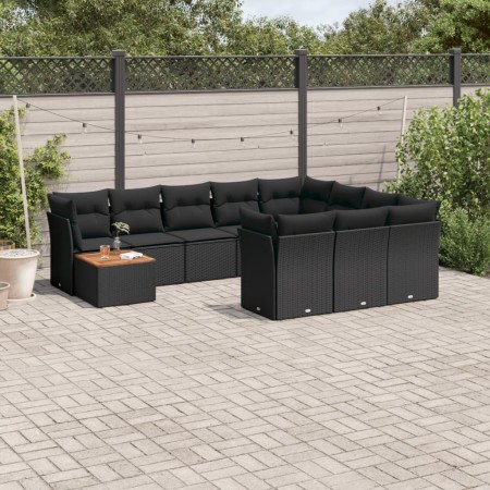 Set de sofás de jardín 11 pzas y cojines ratán sintético negro de , Conjuntos de jardín - Ref: Foro24-3223843, Precio: 673,79...