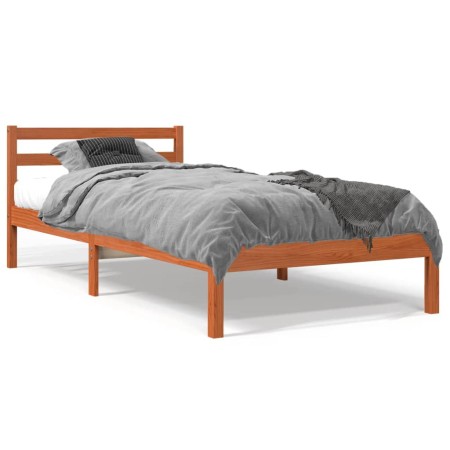 Estructura de cama madera maciza de pino marrón cera 90x200 cm de , Camas y somieres - Ref: Foro24-844142, Precio: 66,51 €, D...