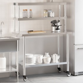 Mesa de trabajo para cocina con estante acero inox 110x55x150cm de , Restauración - Ref: Foro24-3208909, Precio: 294,49 €, De...