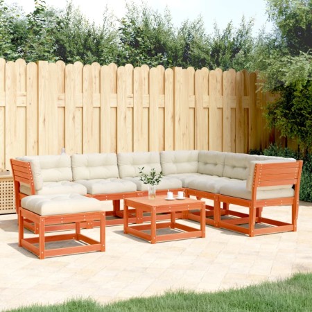 Set muebles jardín 7 pzas con cojines madera pino marrón cera de , Conjuntos de jardín - Ref: Foro24-3216932, Precio: 842,37 ...