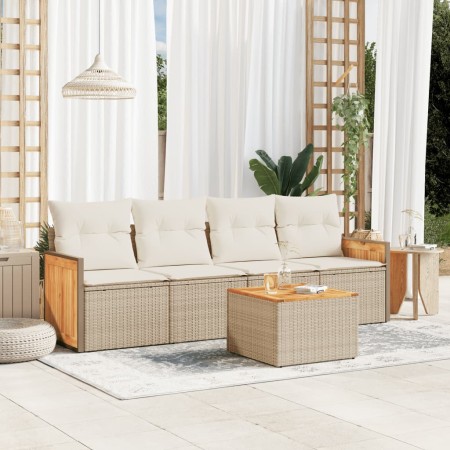 Juego de sofás jardín con cojines 5 pzas ratán sintético beige de , Conjuntos de jardín - Ref: Foro24-3259860, Precio: 352,41...
