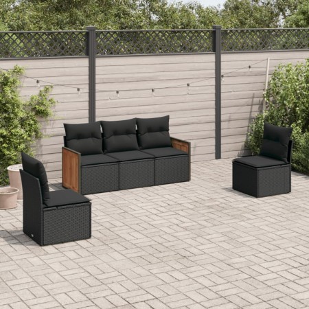 Set de muebles de jardín 5 pzas y cojines ratán sintético negro de , Conjuntos de jardín - Ref: Foro24-3259927, Precio: 302,2...