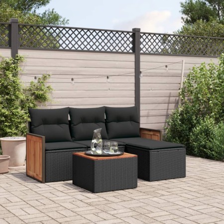 Set de muebles de jardín 5 pzas y cojines ratán sintético negro de , Conjuntos de jardín - Ref: Foro24-3259990, Precio: 296,0...