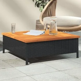 Gartentisch aus Rattan und schwarzem Akazienholz, 70 x 70 x 25 cm von , Gartentische - Ref: Foro24-3281629, Preis: 75,13 €, R...