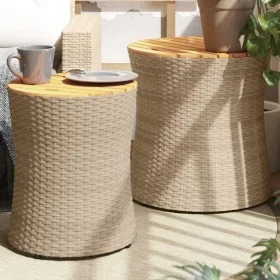 Mesas auxiliares jardín 2 pzas superficie de madera ratán beige de , Mesas de jardín - Ref: Foro24-366290, Precio: 136,62 €, ...
