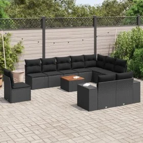 Set de sofás de jardín 11 pzas y cojines ratán sintético negro de , Conjuntos de jardín - Ref: Foro24-3225495, Precio: 722,68...