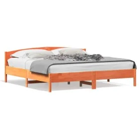 Estructura cama con cabecero madera pino marrón cera 180x200 cm de , Camas y somieres - Ref: Foro24-3216193, Precio: 220,86 €...