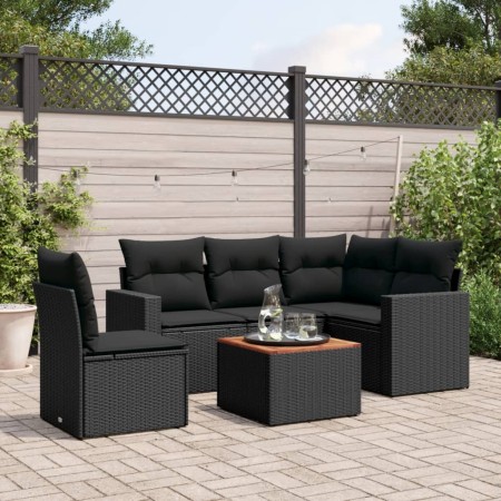 Set de sofás de jardín 6 piezas y cojines ratán sintético negro de , Conjuntos de jardín - Ref: Foro24-3224123, Precio: 376,2...