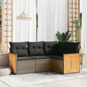 Set de sofás de jardín 4 pzas y cojines ratán sintético gris de , Conjuntos de jardín - Ref: Foro24-3260016, Precio: 303,36 €...