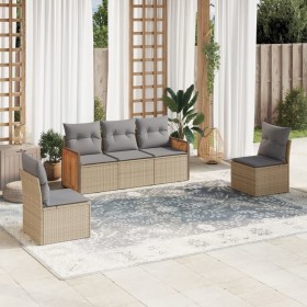Juego de sofás jardín con cojines 5 pzas ratán sintético beige de , Conjuntos de jardín - Ref: Foro24-3259931, Precio: 312,72...