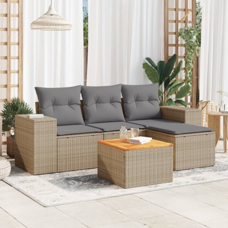 Juego de sofás jardín con cojines 5 pzas ratán sintético beige de , Conjuntos de jardín - Ref: Foro24-3225415, Precio: 295,20...