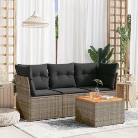 Set de sofás de jardín 4 pzas y cojines ratán sintético gris de , Conjuntos de jardín - Ref: Foro24-3255801, Precio: 236,72 €...