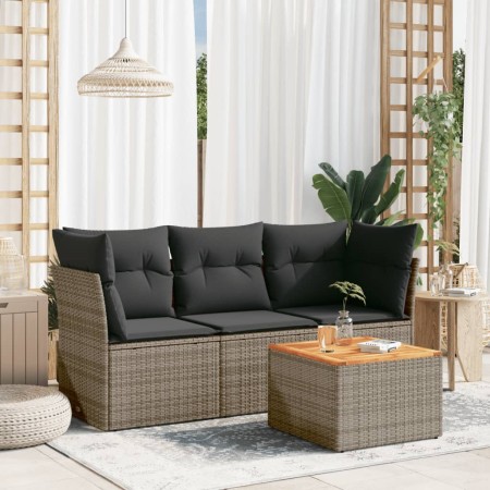 Set de sofás de jardín 4 pzas y cojines ratán sintético gris de , Conjuntos de jardín - Ref: Foro24-3255801, Precio: 236,72 €...
