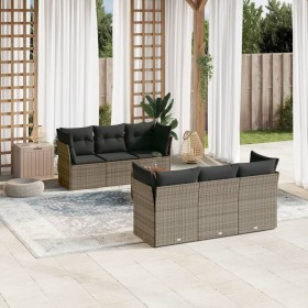 Set de sofás de jardín 7 piezas con cojines ratán PE gris de , Conjuntos de jardín - Ref: Foro24-3255822, Precio: 431,39 €, D...