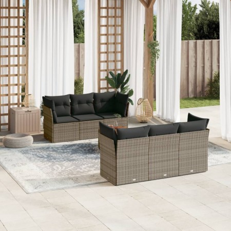 Set de sofás de jardín 7 piezas con cojines ratán PE gris de , Conjuntos de jardín - Ref: Foro24-3255822, Precio: 431,39 €, D...