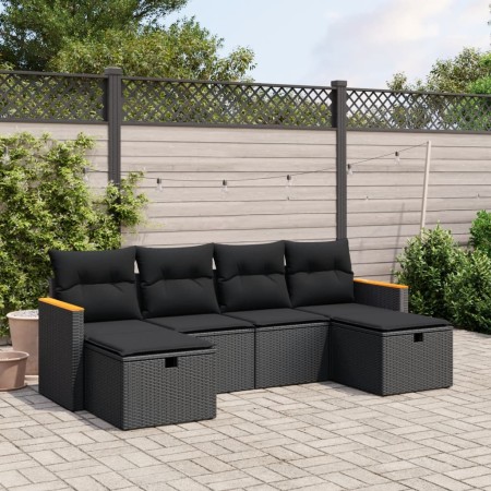 Set de sofás de jardín 6 piezas y cojines ratán sintético negro de , Conjuntos de jardín - Ref: Foro24-3265339, Precio: 357,2...