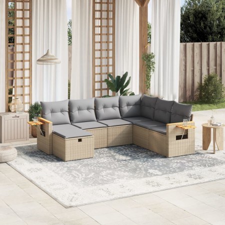 Juego de sofás jardín con cojines beige mezcla 7 pzas ratán PE de , Conjuntos de jardín - Ref: Foro24-3265546, Precio: 451,41...