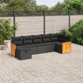 Set de comedor de jardín 7 pzas y cojines ratán sintético negro de , Conjuntos de jardín - Ref: Foro24-3265745, Precio: 445,9...