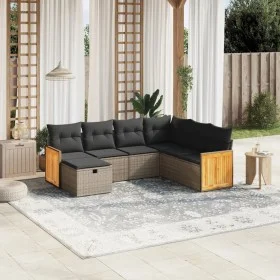 Set de sofás de jardín 7 piezas con cojines ratán PE gris de , Conjuntos de jardín - Ref: Foro24-3265764, Precio: 430,51 €, D...