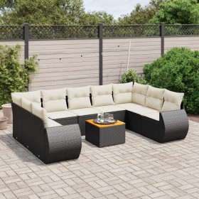 Set de sofás de jardín 10 pzas cojines ratán sintético negro de , Conjuntos de jardín - Ref: Foro24-3225146, Precio: 556,84 €...