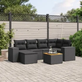 Set de comedor de jardín 7 pzas y cojines ratán sintético negro de , Conjuntos de jardín - Ref: Foro24-3225544, Precio: 477,8...