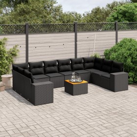 Set de sofás de jardín 11 pzas y cojines ratán sintético negro de , Conjuntos de jardín - Ref: Foro24-3225614, Precio: 723,68...