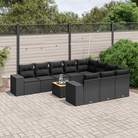 Set de sofás de jardín 11 pzas y cojines ratán sintético negro de , Conjuntos de jardín - Ref: Foro24-3225621, Precio: 723,68...