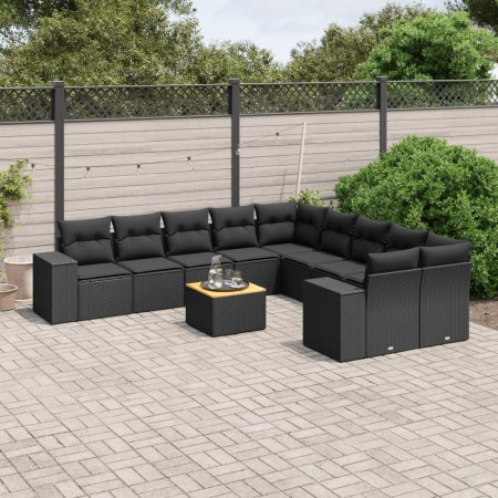 Set de sofás de jardín 11 pzas y cojines ratán sintético negro de , Conjuntos de jardín - Ref: Foro24-3225635, Precio: 723,68...