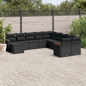 Set de sofás de jardín 11 pzas y cojines ratán sintético negro de , Conjuntos de jardín - Ref: Foro24-3226566, Precio: 678,43...