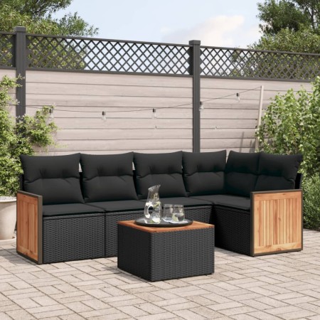 Set de sofás de jardín 6 piezas y cojines ratán sintético negro de , Conjuntos de jardín - Ref: Foro24-3227630, Precio: 370,3...