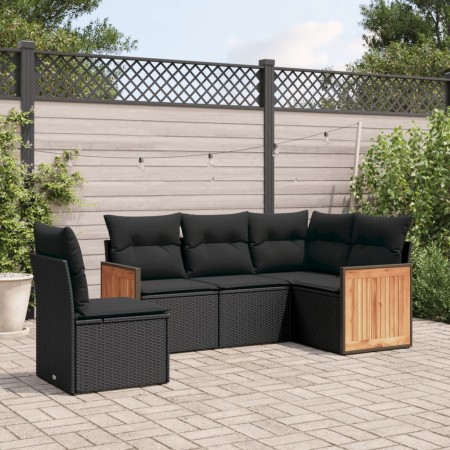 Set de muebles de jardín 5 pzas y cojines ratán sintético negro de , Conjuntos de jardín - Ref: Foro24-3227651, Precio: 330,1...