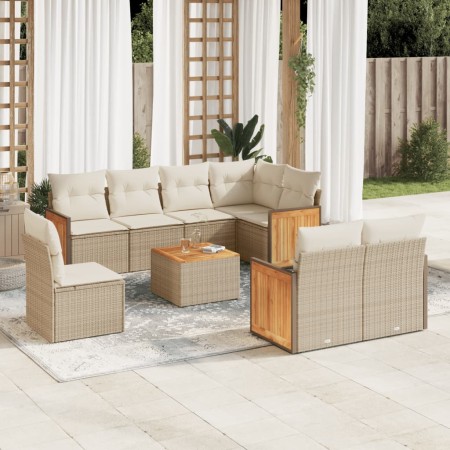 Set de sofás de jardín 9 pzas con cojines ratán sintético beige de , Conjuntos de jardín - Ref: Foro24-3227850, Precio: 562,5...
