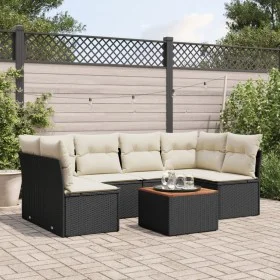 Set de comedor de jardín 7 pzas y cojines ratán sintético negro de , Conjuntos de jardín - Ref: Foro24-3255888, Precio: 384,6...