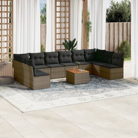 Set de sofás de jardín 11 pzas y cojines ratán sintético gris de , Conjuntos de jardín - Ref: Foro24-3256130, Precio: 627,29 ...
