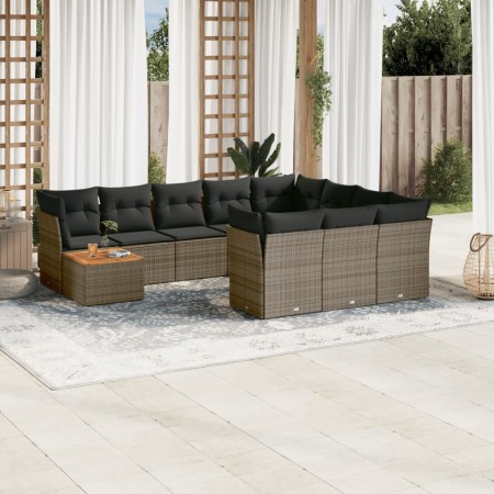 Set de sofás de jardín 11 pzas y cojines ratán sintético gris de , Conjuntos de jardín - Ref: Foro24-3256179, Precio: 617,29 ...