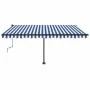 Toldo de pie retráctil manual azul y blanco 450x300 cm de , Toldos - Ref: Foro24-3069756, Precio: 458,64 €, Descuento: %
