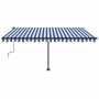 Toldo de pie retráctil manual azul y blanco 450x300 cm de , Toldos - Ref: Foro24-3069756, Precio: 474,76 €, Descuento: %