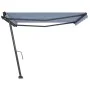 Toldo de pie retráctil manual azul y blanco 450x300 cm de , Toldos - Ref: Foro24-3069756, Precio: 458,64 €, Descuento: %