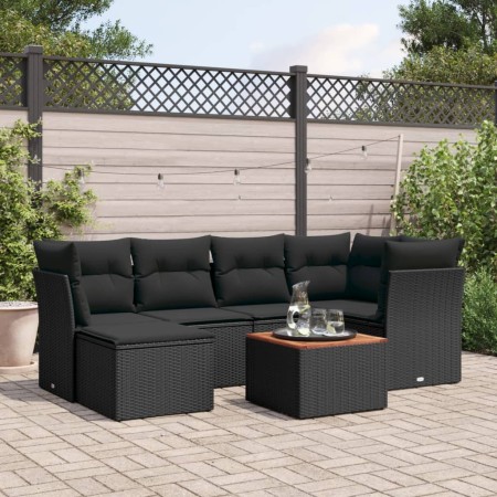 Set de comedor de jardín 7 pzas y cojines ratán sintético negro de , Conjuntos de jardín - Ref: Foro24-3223745, Precio: 411,0...