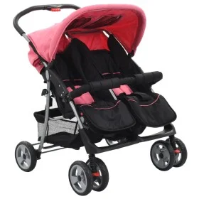 Silla de paseo para gemelos de acero rosa y negro de , Cochecitos de bebé - Ref: Foro24-10155, Precio: 192,69 €, Descuento: %