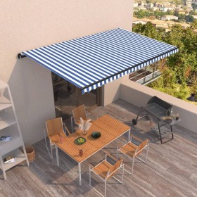 Toldo retráctil manual azul y blanco 500x350 cm de , Toldos - Ref: Foro24-3069216, Precio: 420,52 €, Descuento: %